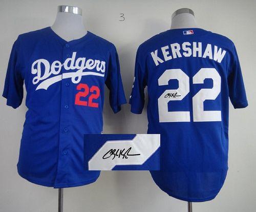 Dodgers #22 Clayton Kershaw Blue Cool Base Autographed Stitched MLB Jersey - Click Image to Close